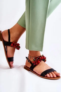 Modne Sandały Z Koralikami Czarne Hally