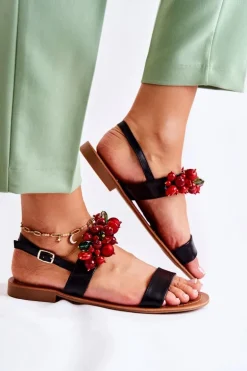Modne Sandały Z Koralikami Czarne Hally