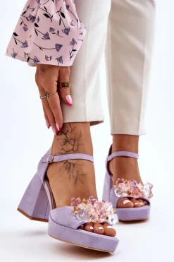 Modne Sandały Z Kryształami Na Masywnym Obcasie Fioletowe Garrett