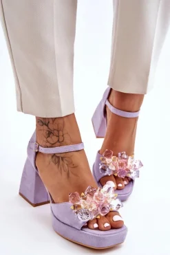 Modne Sandały Z Kryształami Na Masywnym Obcasie Fioletowe Garrett