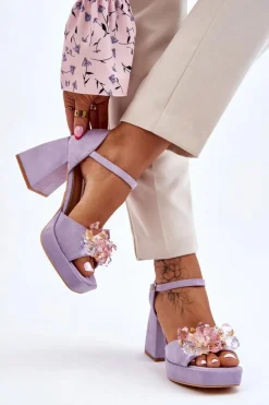 Modne Sandały Z Kryształami Na Masywnym Obcasie Fioletowe Garrett