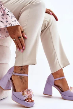 Modne Sandały Z Kryształami Na Masywnym Obcasie Fioletowe Garrett