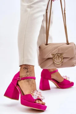 Modne Sandały Z Kryształami Na Masywnym Obcasie Fuksja Garrett