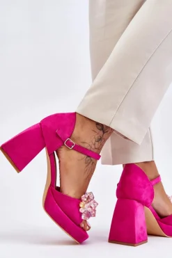 Modne Sandały Z Kryształami Na Masywnym Obcasie Fuksja Garrett