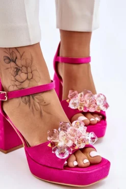 Modne Sandały Z Kryształami Na Masywnym Obcasie Fuksja Garrett