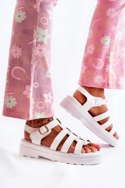 Modne Sandały Z Paskami Białe Malien