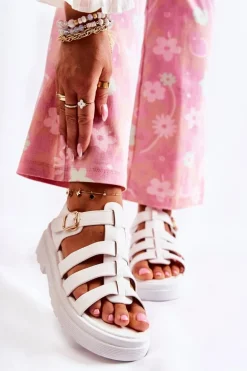 Modne Sandały Z Paskami Białe Malien