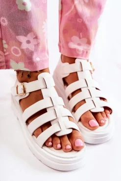 Modne Sandały Z Paskami Białe Malien