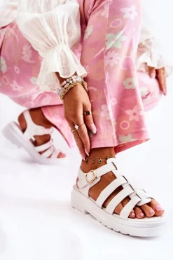 Modne Sandały Z Paskami Białe Malien