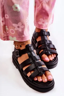 Modne Sandały Z Paskami Czarne Malien