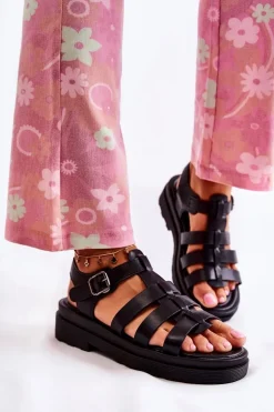 Modne Sandały Z Paskami Czarne Malien