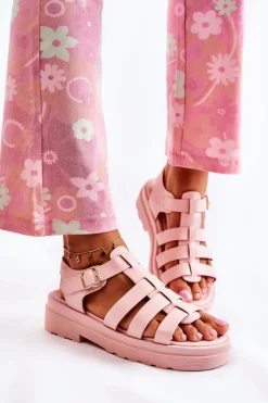 Modne Sandały Z Paskami Różowe Malien