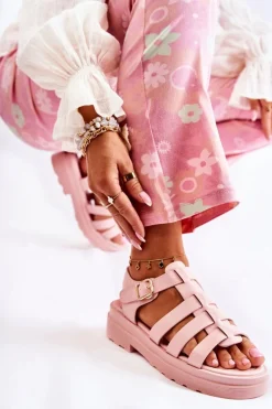Modne Sandały Z Paskami Różowe Malien
