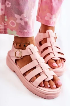 Modne Sandały Z Paskami Różowe Malien