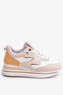 Modne Skórzane Buty Sportowe Biało-Beżowe Roen
