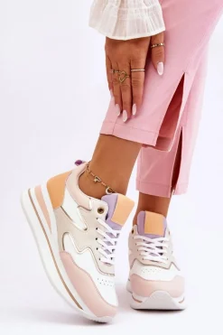 Modne Skórzane Buty Sportowe Biało-Beżowe Roen