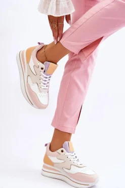 Modne Skórzane Buty Sportowe Biało-Beżowe Roen