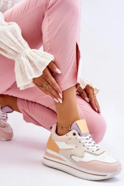 Modne Skórzane Buty Sportowe Biało-Beżowe Roen