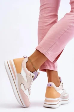 Modne Skórzane Buty Sportowe Biało-Beżowe Roen