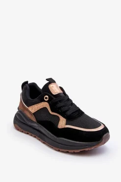 Modne Skórzane Buty Sportowe Damskie Czarne Calarene