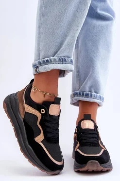 Modne Skórzane Buty Sportowe Damskie Czarne Calarene