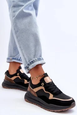 Modne Skórzane Buty Sportowe Damskie Czarne Calarene