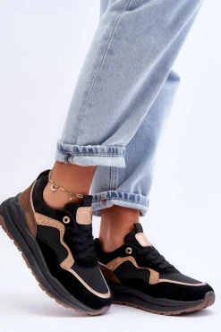 Modne Skórzane Buty Sportowe Damskie Czarne Calarene