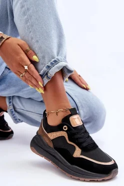 Modne Skórzane Buty Sportowe Damskie Czarne Calarene