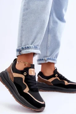 Modne Skórzane Buty Sportowe Damskie Czarne Calarene