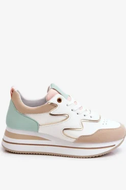 Modne Skórzane Buty Sportowe Biało-Beżowe Roen