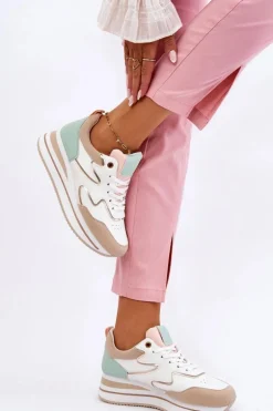 Modne Skórzane Buty Sportowe Biało-Beżowe Roen