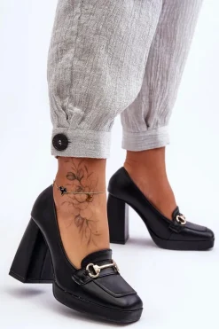 Modne Skórzane Czółenka Czarne Rouse