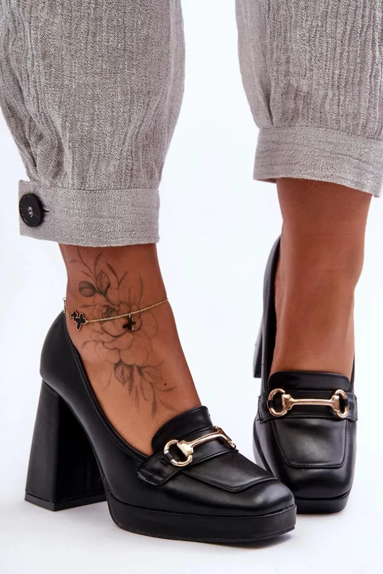 Modne Skórzane Czółenka Czarne Rouse