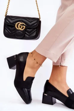 Modne Skórzane Czółenka La.Fi 230033B-PU Czarne