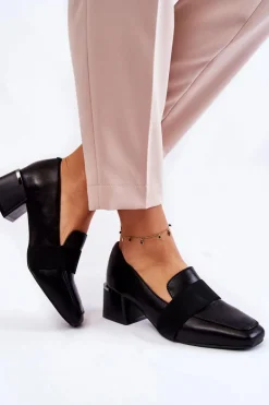 Modne Skórzane Czółenka La.Fi 230033B-PU Czarne