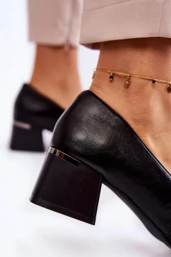 Modne Skórzane Czółenka La.Fi 230033B-PU Czarne