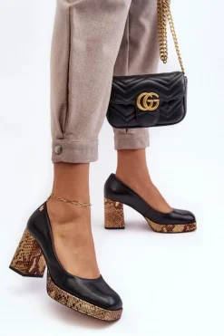 Modne Skórzane Czółenka Laura Messi 2599 Czarne