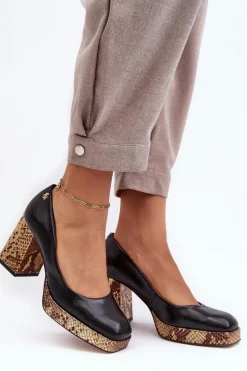 Modne Skórzane Czółenka Laura Messi 2599 Czarne