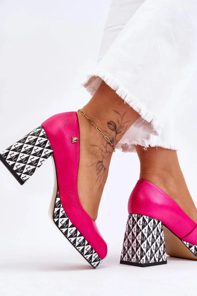 Modne Skórzane Czółenka Laura Messi 2599 Fuksja