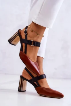 Modne Skórzane Czółenka Maciejka 05498-29 Brązowo-Czarne