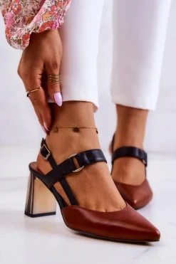 Modne Skórzane Czółenka Maciejka 05498-29 Brązowo-Czarne