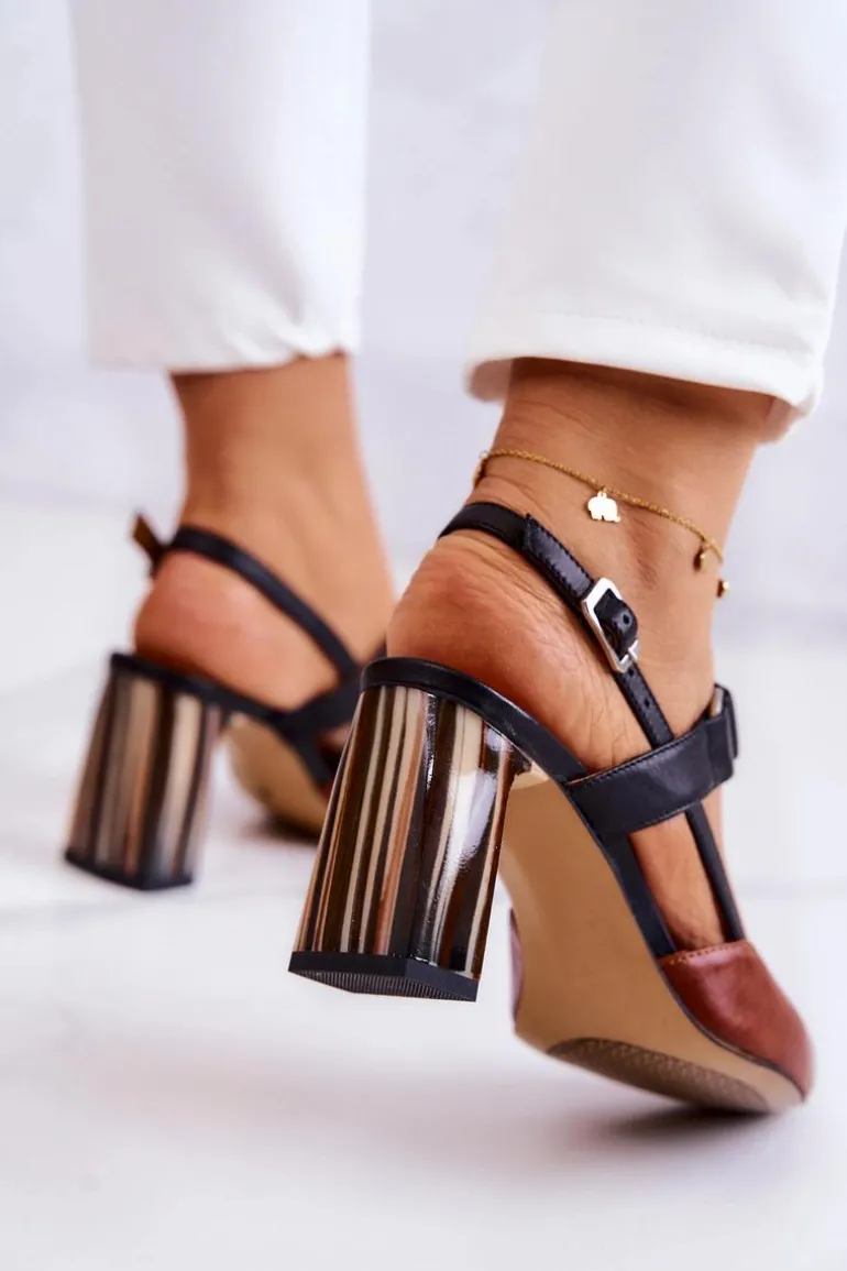 Modne Skórzane Czółenka Maciejka 05498-29 Brązowo-Czarne