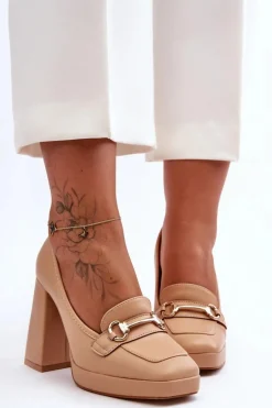 Modne Skórzane Czółenka Nude Rouse