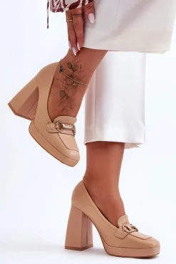 Modne Skórzane Czółenka Nude Rouse