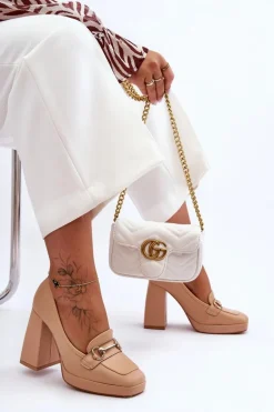 Modne Skórzane Czółenka Nude Rouse