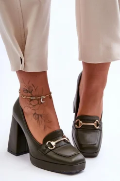 Modne Skórzane Czółenka Zielone Rouse