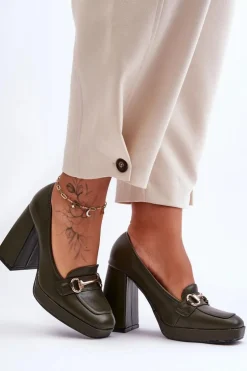 Modne Skórzane Czółenka Zielone Rouse