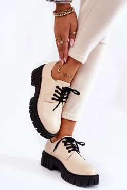 Modne Skórzane Półbuty La.Fi 210013BE-PU Beżowe