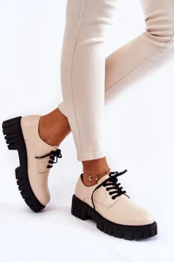 Modne Skórzane Półbuty La.Fi 210013BE-PU Beżowe