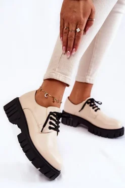 Modne Skórzane Półbuty La.Fi 210013BE-PU Beżowe